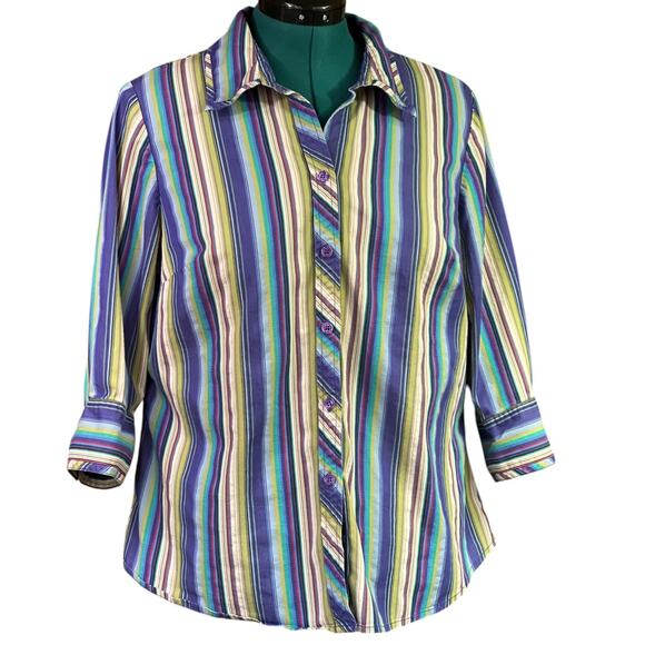 Lane Bryant 3/4 Sleeve Button Up Shirt Multicolor Stripes Plus Size 14/16 - Picture 1 of 16